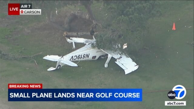 Avioneta se estrella en un campo de golf en Carson, condado de Los Ángeles
