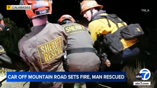 Conductor se estrella en una carretera de montaña cerca de Malibú y provoca un incendio forestal
