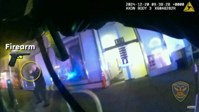 Video de la cámara corporal publicado en el tiroteo fatal de la policía de San Francisco contra el guardia de seguridad de la tienda Dior, Peter Hodge, después de un atropello y fuga
